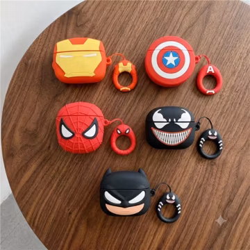Superhero Silicone AirPods Case for AirPods 1 2 3 4 Pro Pro 2 Pro 3, Cute Protective Earbuds Cover with Finger Grip