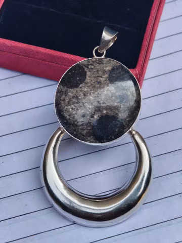 925 Sterling Silver Natural Gemstone Pendant, Round Cabochon Statement, Artisan Jewelry