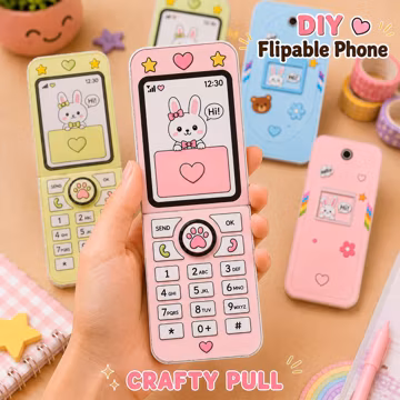 Printable Paper Flip Phone Craft for Kids | DIY Phone Toy PDF | Cute Bunny Paper Craft | Screen-Free Activity | Pretend Play Printable |