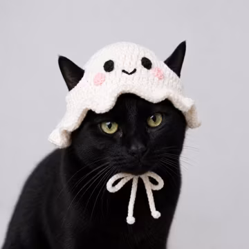 Crochet Ghost Cat Hat, Handmade Halloween Cat Costume, Cute Kitten Ghost Outfit, Funny Pet Photo Prop, Cat Lover Gift