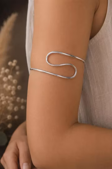 Sterling Silver Armlet, Boho Cuff, Minimalist Armband, Adjustable Gift for Her
