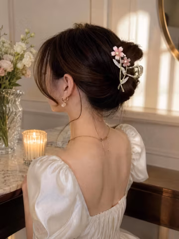 Metal Gold Cherry Blossom Hair Claw Clip, Floral Elegant Sakura Accessory