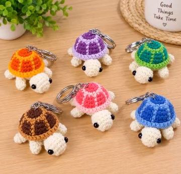 Crochet Turtle Keychain, Kawaii Sea Animal Bag Charm, Mini Plush Key Ring, Colorful Backpack