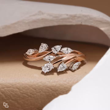 Moissanite Leaf Vine Ring, Marquise & Pear Cut Cluster, Rose Gold Nature Branch Design, Botanical Wrap Statement Ring, Gift for Her