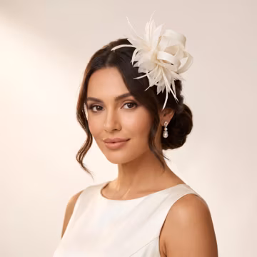 Ivory Feather Fascinator Hair Clip, Sinamay Mesh Mini Hat, Kentucky Derby Race Hair Accessory