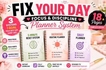 Daily Planner Bundle Canva | Morning Routine + Reset System + Productivity Planner | 18 Page Printable Planner | Instant Download