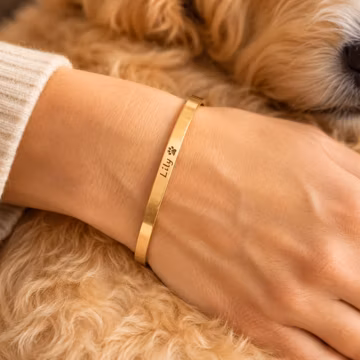 Personalized Dog Memorial Bracelet, Pet Name Engraving, Custom Paw Cuff Bracelet, Dog Loss Jewelry, Luxury Pet Remembrance Gift