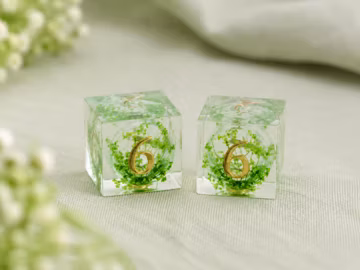 Green Botanical Resin Mahjong Dice Pair, Gold Numbered D6 Game Dice, Clear Garden Style Mahjong Accessory, Gift for Mahjong Lovers