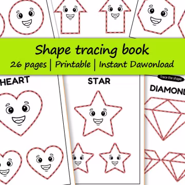 Kids Coloring and Tracing Book, Printable Pages 25, Instant Download