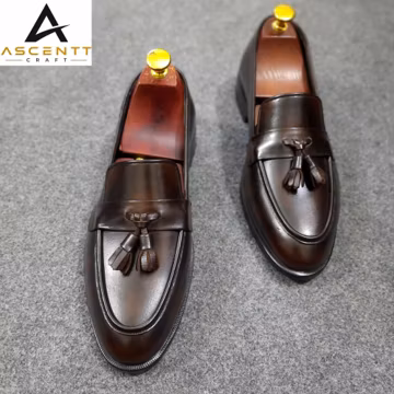 Handmade Men's Leather Tassel Loafers- Genuine Leather Dress Shoes, Slip on Formal Shoes, Business Wedding Loafers. Luxury Men Footwear