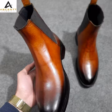 Men's Genuine Leather Chelsea Boots-Handmade Ankle Boots-Slip on Dress boots-Luxury formal and business shoes