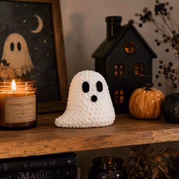 Boo Buddy Crochet Ghost Plush, Cute Halloween Ghost Amigurumi, Handmade Spooky Decor, Kawaii Ghost Plush, Fall Shelf Decor Gift