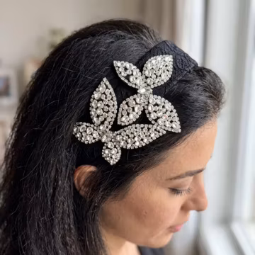 Rhinestone Butterfly Headband: Sparkly Black Fabric Hairband