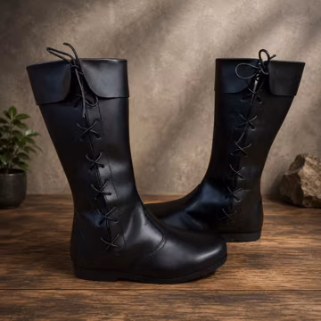 Black/ Brown Medieval Leather Boots | Renaissance Faire Boots | Viking Costume Boots | Pirate Boots | LARP Footwear | Unisex Cosplay Boots