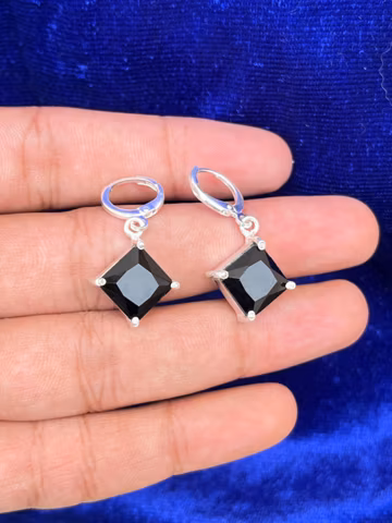 Vintage 925 Sterling Silver Black Onyx Moonstone Earrings Gothic Retro Fine Jewelry