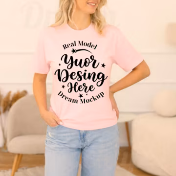 Soft Pink Bella Canvas 3001 Mockup, Boho Pastel Pink Tee Model, Aesthetic Pink Shirt, Minimalist Neutral Pod Template