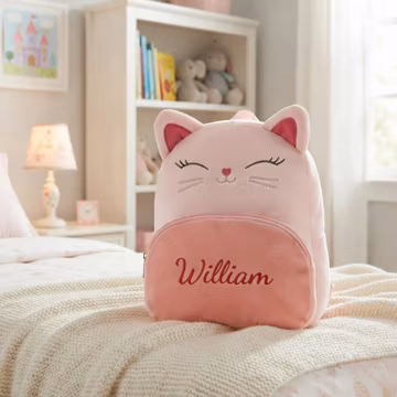 Personalized Cat Backpack for Girls with Embroidered Name β Kids School Bag, Travel Backpack, Back to School Gift