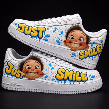Just Smile Custom AF1 Sneakers, Hand Painted Cartoon Shoes, Graduation Gift for Boyfriend, Kids, Son, Birthday and Back to School Gift