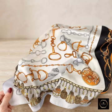 Satin Square Scarf, Chain Print, Neck Head Wrist Wrap