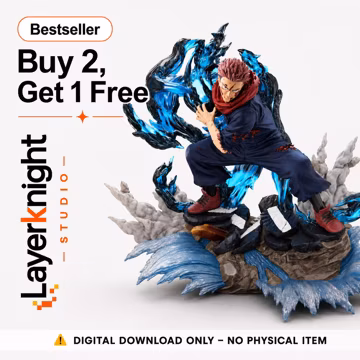 Itadori Sukuna Fanart STL Statue + bust | Scale 1/6 | Cursed Energy Fighter Diorama Base | 3 D STL Print File Download Model