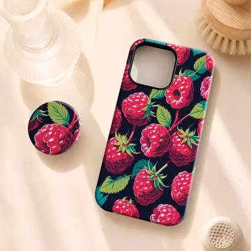 Bright Red Raspberry Phone Case,Fresh Berry Culinary Fruit Art Print,For iphone 17 16 15,Samsung S26 S25,MagSafe Compatible Magnetic Stand
