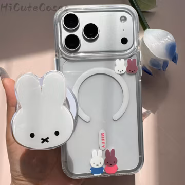iPhone 17 Pro Max MagSafe Phone Cases, Magnetic Holder, Miffy Transparent Phone Cover For iPhone 17/16/15/14/13