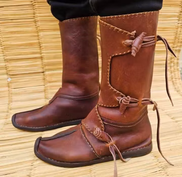 Hand-stitched Viking Leather Boots, Norse Medieval Reenactment Footwear, Minimalist Barefoot Style