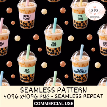 Bubble Tea Seamless Pattern PNG | Boba Tea Digital Download | Cute Milk Tea Seamless Pattern | Commercial Use License Included
