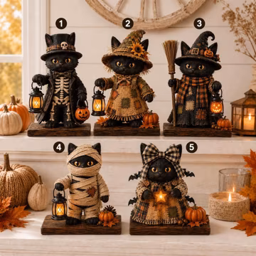 Halloween Wooden Block Decor, Black Cat Mummy Skeleton Pumpkin Shelf Sitter, Rustic Farmhouse Spooky Mantel Decoration, Fall Gift