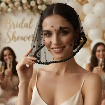 Black Pearl Birdcage Veil Alternative Bridal Headpiece Short Wedding Veil with Beads