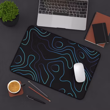 Neon Topographic Lines Desk Mat | Abstract Contour Map Mousepad