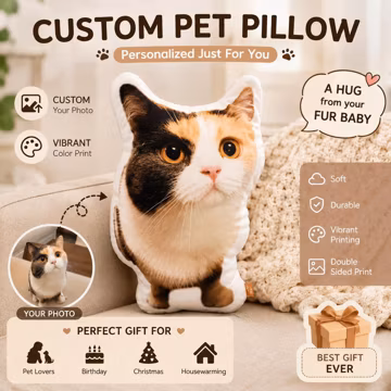 Custom Pet Photo Pillow, Personalized Pet Pillow, Custom Dog Cat Pillow, Pet Portrait Cushion, Custom Shaped Plush Pillow, Pet Lover Gift