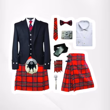 10 Piece Black Argyle Scottish Kilt Outfit, Tartan Wedding Set