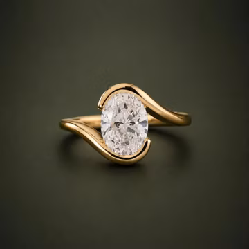 2 CT Oval Cut Moissanite Engagement Ring, Half Bezel Bypass Ring, Unique Swirl Gold Ring, Solitaire Lab Diamond Ring, Anniversary Gift.
