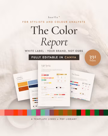 Color Consultant Kit, Editable Canva Template, 12 Season Client Report for Stylists, Color Analysis Guide, 391 Pages