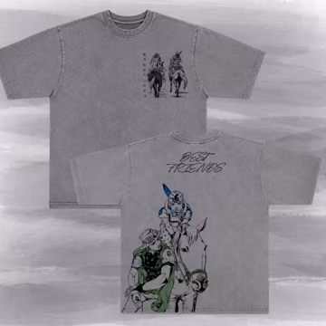 JoJo Part 7 Steel Ball Run Vintage Acid Washed Shirt - Johnny & Gyro Graphic Tee Thank You Gyro, Best Friends Anime Streetwear