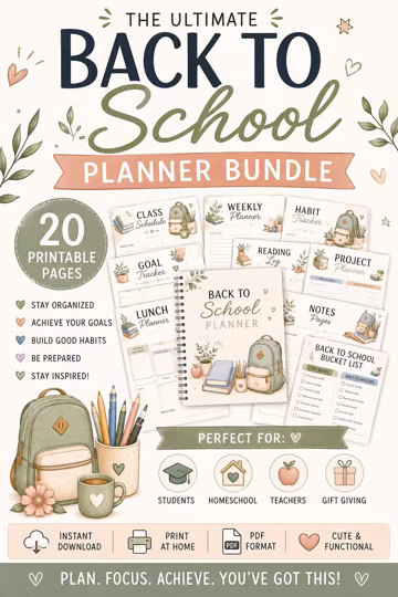 Back to School Planner Bundle | 20 Printable Student Planner Pages | School Organizer PDF | Homework Study Planner | Instant Download
