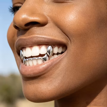 Hip Hop Fang Teeth Grillz: Polished Silver Vampire Fangs Removable Tooth Caps Men Women Party Cosplay Statement Dental Accessory