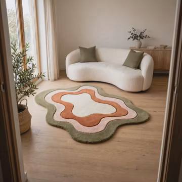 Abstract Wavy Tufted Rug, Organic Shape Area Rug, Handmade Modern Wool Carpet, Scandinavian Minimalist Decor, Contemporary Accent Rug