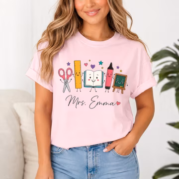 Custom Teacher Name Shirt, Personalized School Supplies Design, First Day of School Outfit, Back to School Gift for Educator