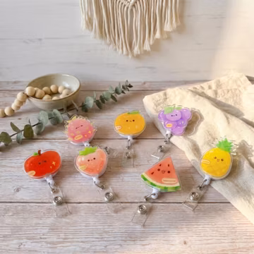 Cute Fruit Badge Reel, Cute Retractable ID Badge Holder for Pediatric Nurse, Teacher Name Tag Clip, Strawberry Watermelon Pineapple
