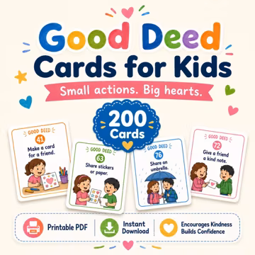 Good Deed Cards for Kids Printable PDF 200 Kindness Challenge Cards SEL Activity Classroom Teacher Resource Instant Download