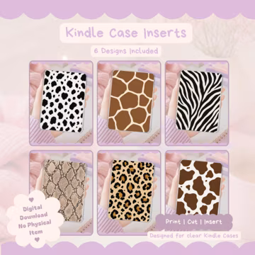 Animal Print Kindle Inserts Bundle | Book Lover Kindle Decor |4 minimalist Designs| Kindle Paperwhite 11, 12, Colorsoft and Basic 2022/2024