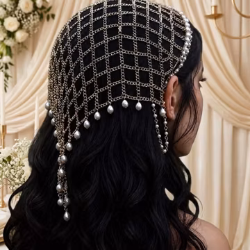 Pearl Chain Hair Veil Headband | Chainmail Bridal Headpiece | Medieval Wedding Hair Jewelry | Renaissance Crown for Women