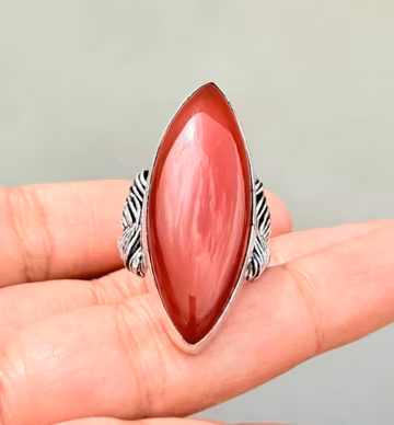 Red Coral Sterling Silver Ring – Handmade Statement Band Jewelry
