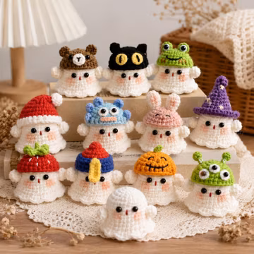 Crochet Ghost Keychain, Kawaii Amigurumi Bag Charm, Handmade Plush Charm, Cute Halloween Gift for Her
