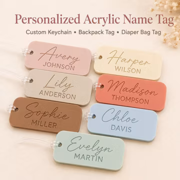 Personalized Acrylic Name Tag, Custom Backpack Charm, Star Hexagon Rectangle Bag Tag, Luggage tag