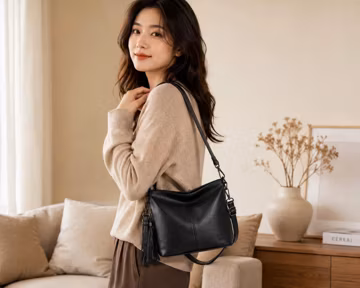 Genuine Leather Bucket Bag | Tassel Crossbody Purse, Small Everyday Handbag