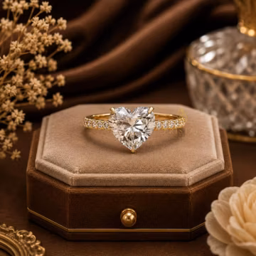 Heart Cut Lab-Grown Diamond Engagement Ring 2.00 CT Solitair Ring Pavé Band | 18KT Gold | IGI Certified