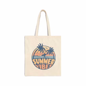 Summer Vibes Palm Tree Circle Tote Bag | Beach Sunset Canvas Tote